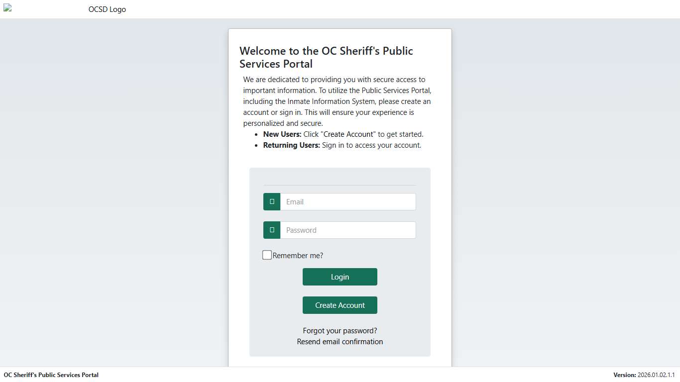 OC Sheriff's Public Services Portal